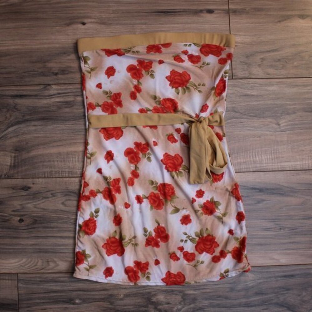 Yellow Red Rose Bow Waist Tie Tube Top